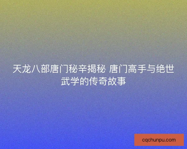 天龙八部唐门秘辛揭秘 唐门高手与绝世武学的传奇故事